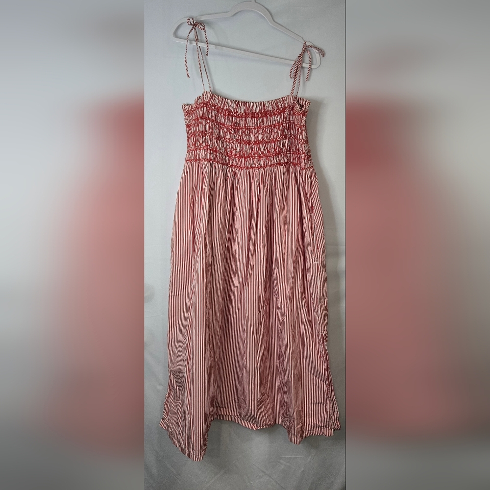 J. Crew Red And White Paloma Cotton Striped Dress Size XL